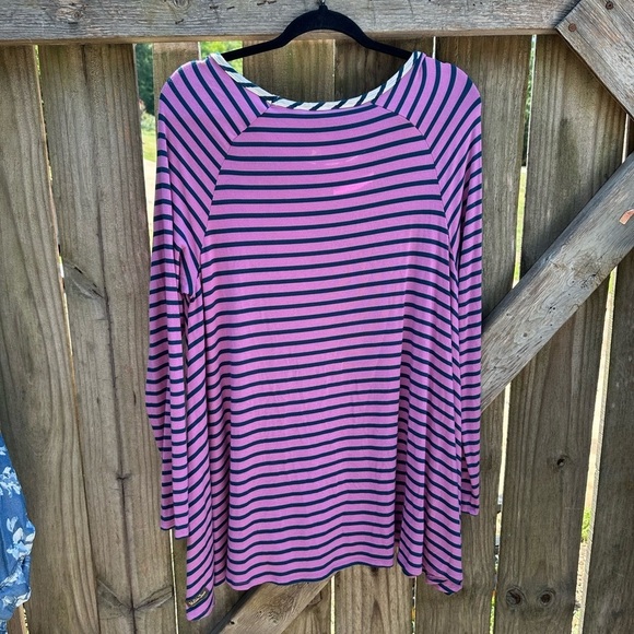 Matilda Jane Stretch Jersey Knit Striped Purple and Navy Long Sleeve Tunic Top - Picture 6 of 6